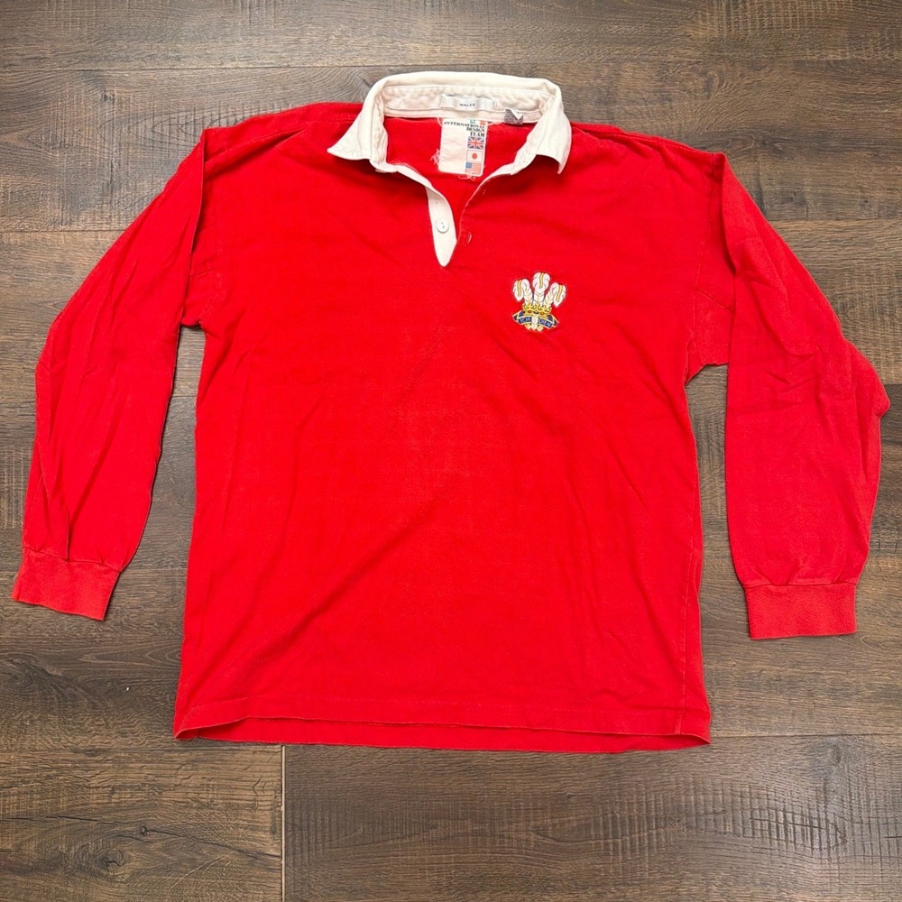 Vintage International Design Team Wales Rugby Shirt Red Long Sleeve Mens Large